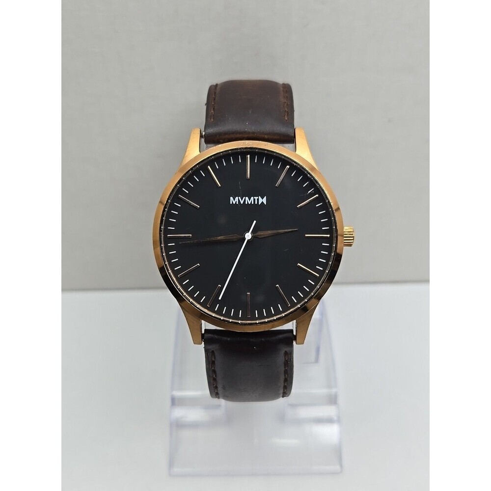 MVMT 40 Series Rose Gold Black Dial Brown Leather Classic Mens Watch New Battery